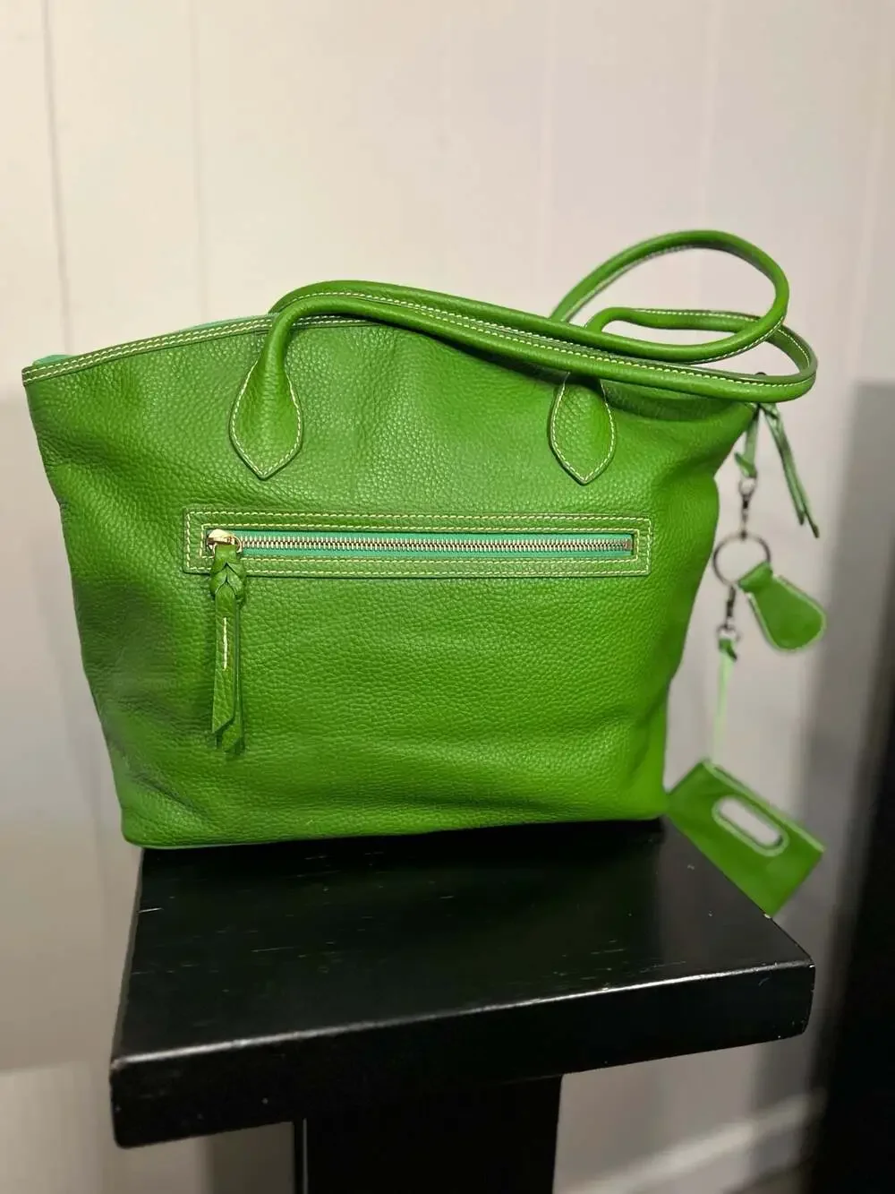 Dooney & Bourke Kelly Green Pebble Leather Crescent Tote with Pouch - Picture 7 of 12